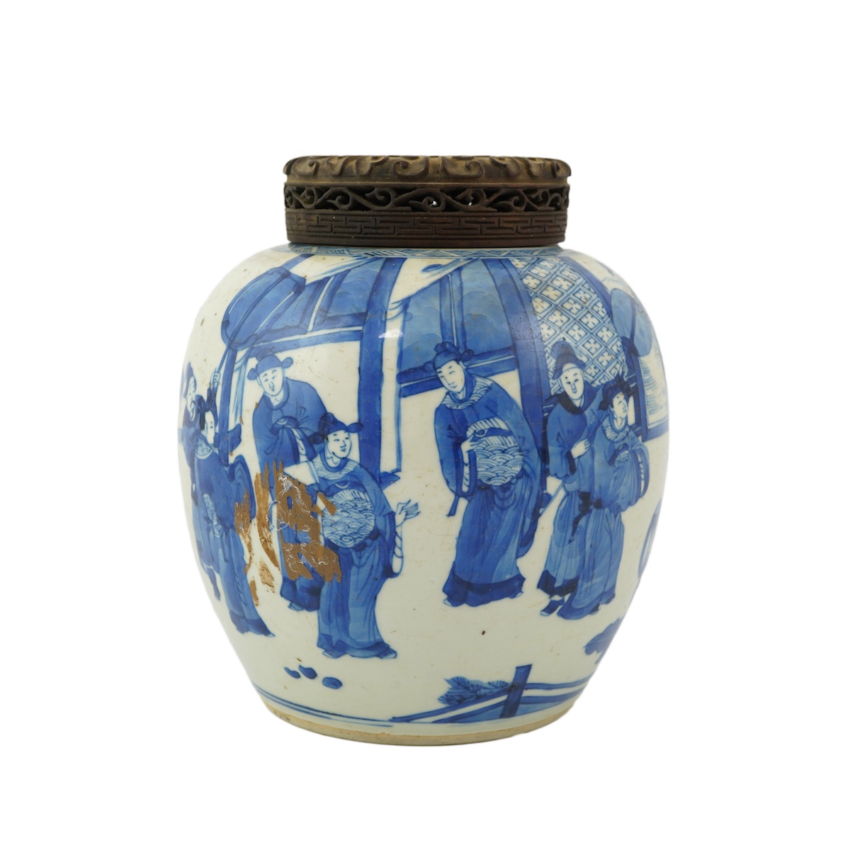A Chinese blue and white ‘court scene’ jar, Kangxi period